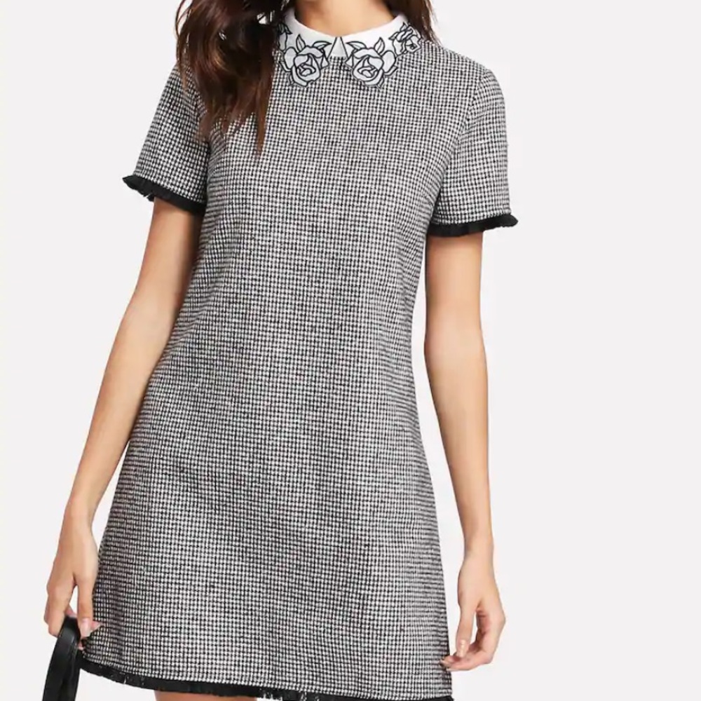 Collar Fringe Trim Dress